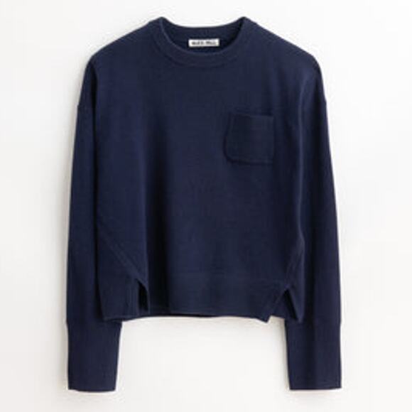 Alex Mill Cropped Pocket Sweater In Cotton Wool Blend Navy - SM
